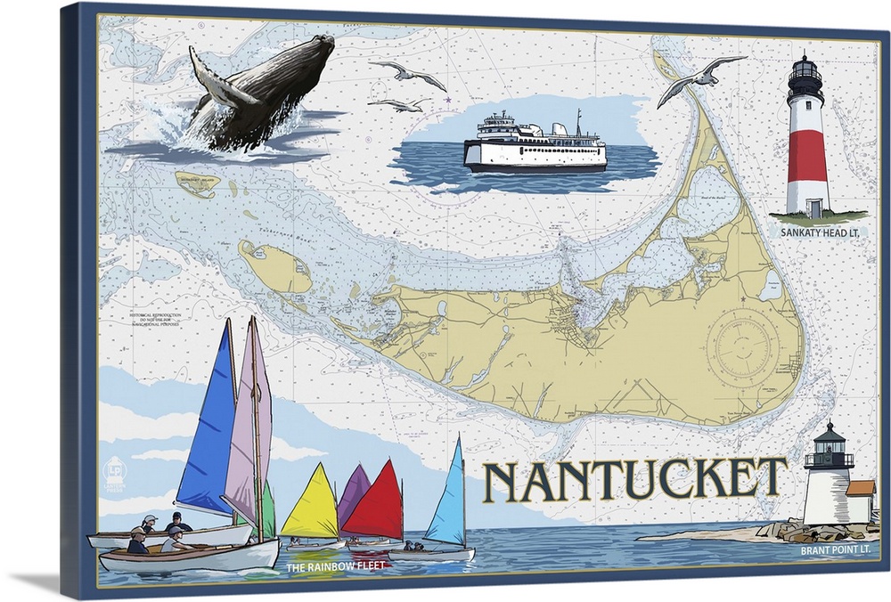 Nantucket, MA Nautical Chart: Retro Travel Poster