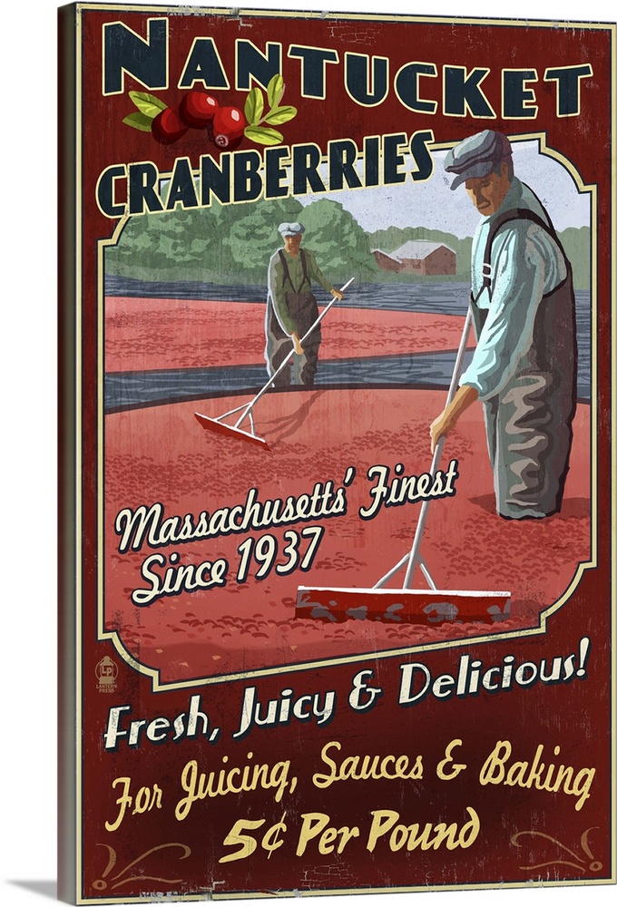 Nantucket, Massachusetts - Cranberry Farm Vintage Sign: Retro Travel Poster