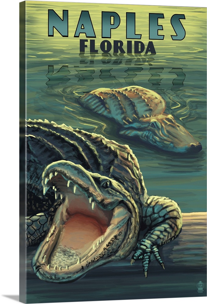 Naples, Florida - Alligators: Retro Travel Poster