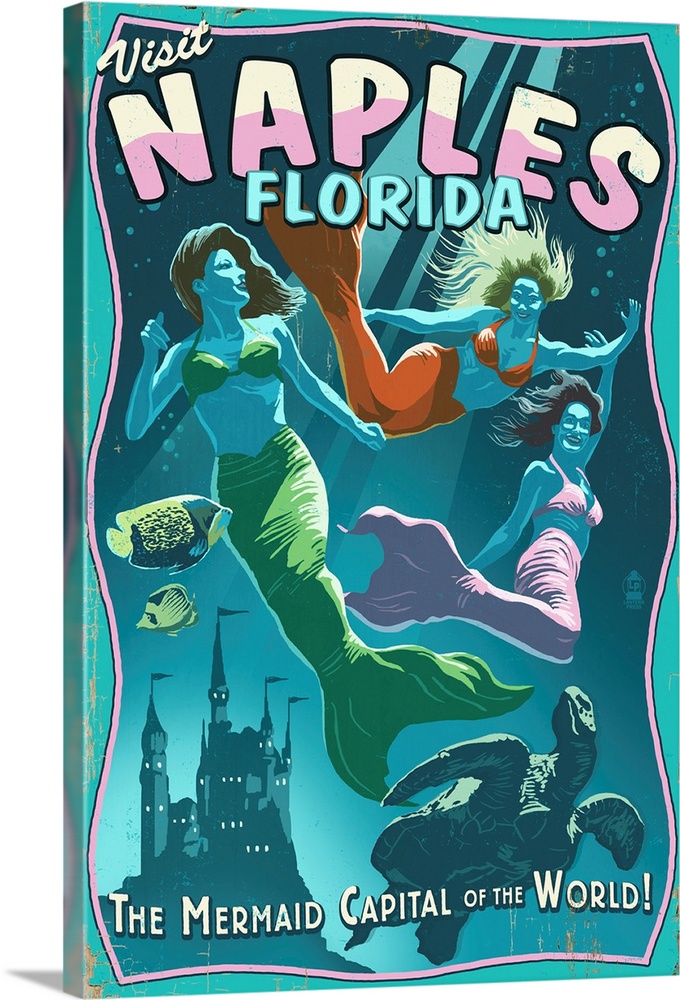 Naples, Florida - Live Mermaids: Retro Travel Poster