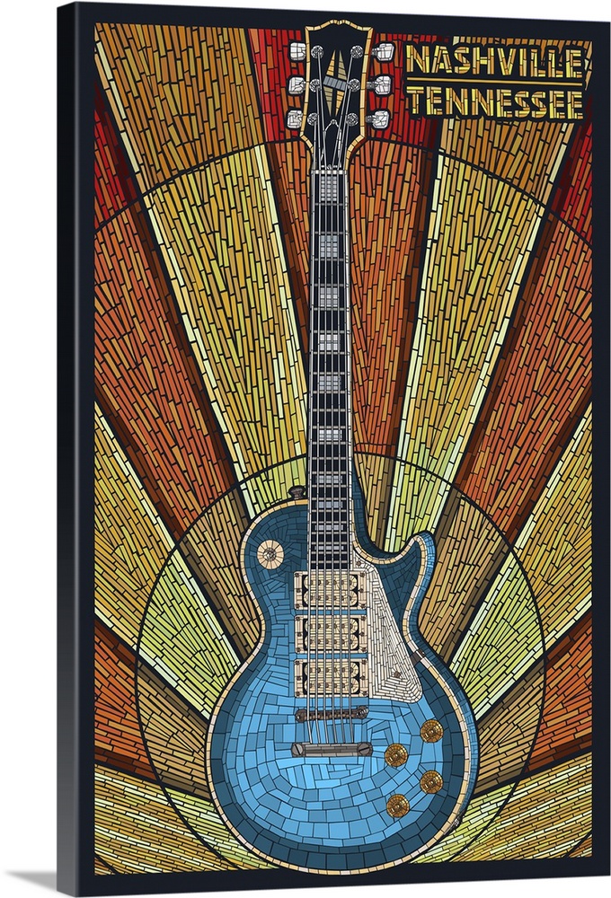 Nashville, Tennessee - Guitar Mosaic: Retro Travel Poster
