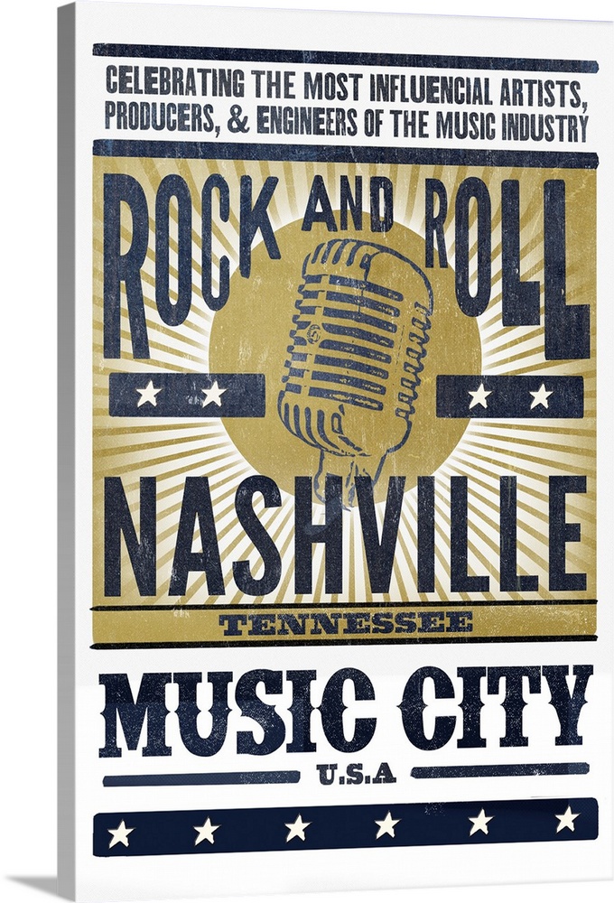 Nashville, Tennessee - Music City, USA - Microphone - Blue & Gold