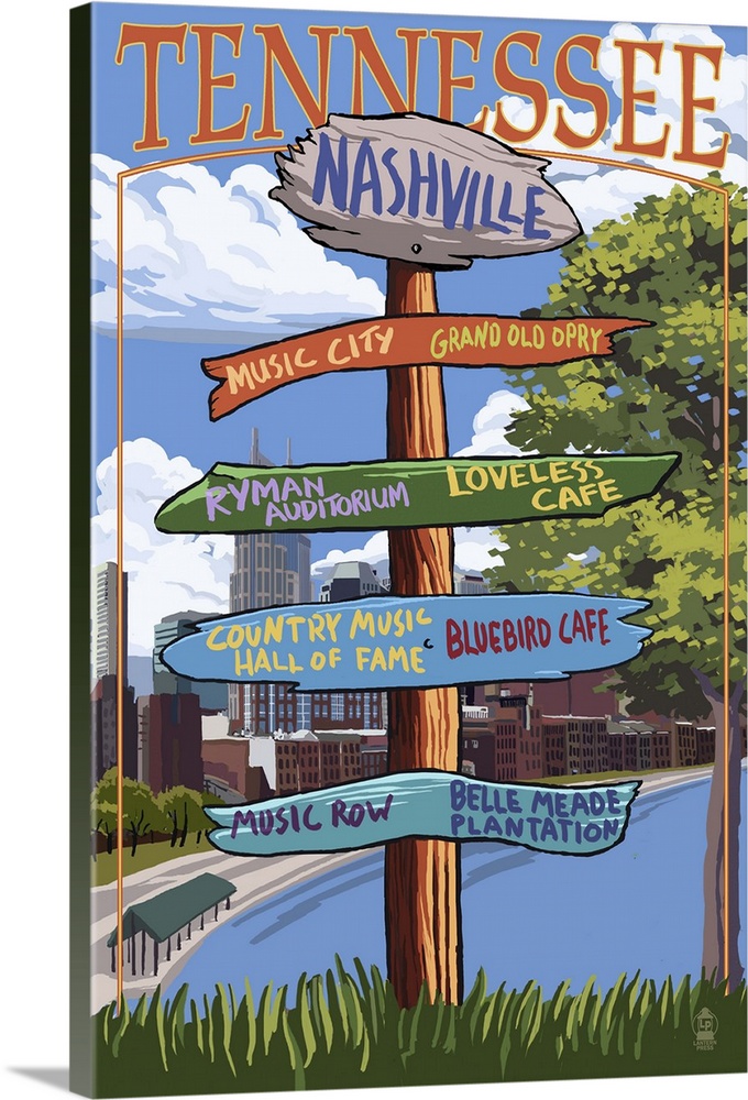 Nashville, Tennessee - Sign Destinations Ver 3: Retro Travel Poster