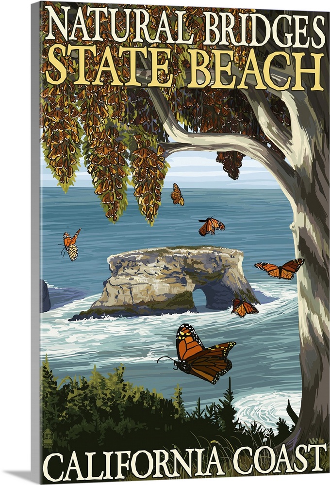 Natural Bridges State Beach, California Coast: Retro Travel Poster