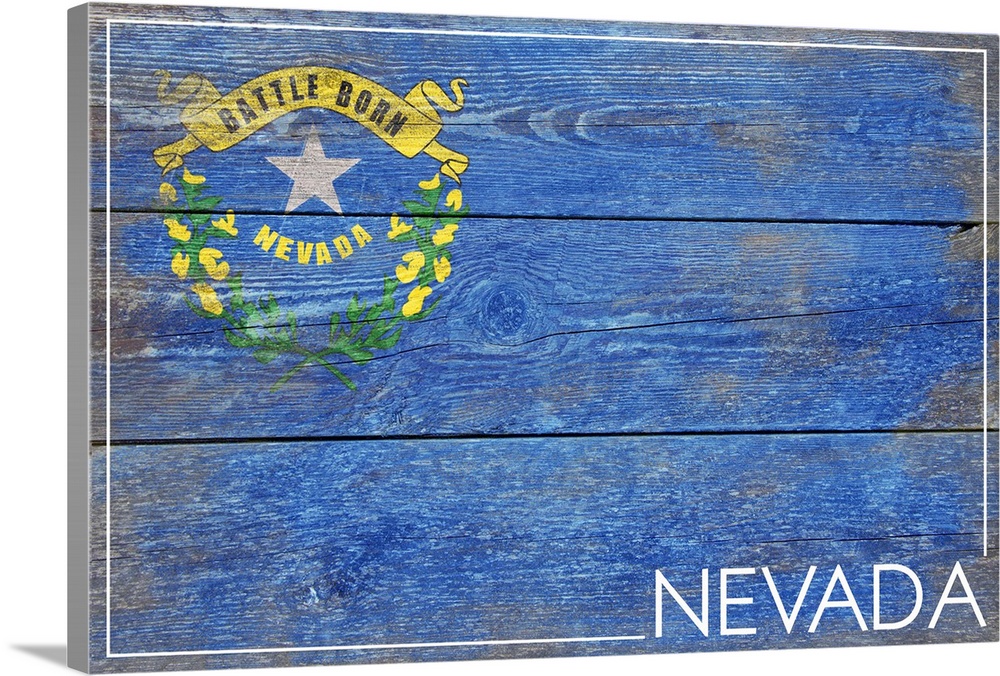 The flag of Nevada with a weathered wooden board effect.