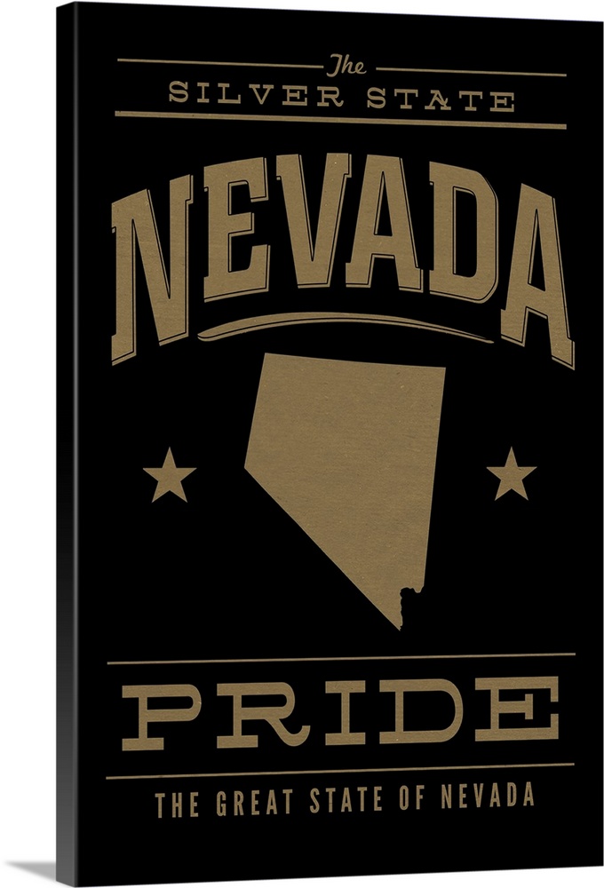 The Nevada state outline on black with gold text.