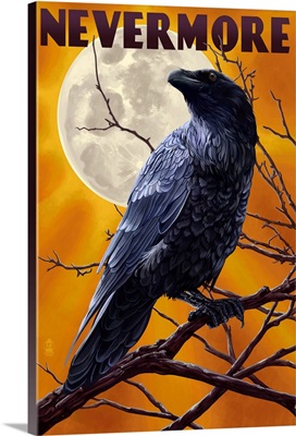 Nevermore - Raven and Moon: Retro Poster Art