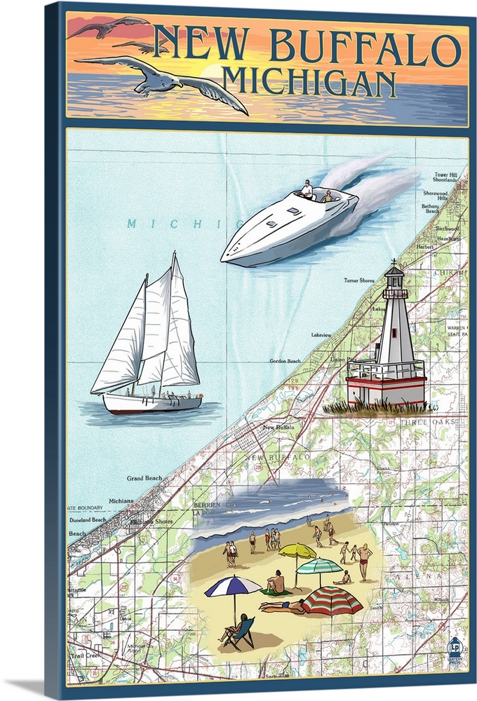 New Buffalo, Michigan - Nautical Chart: Retro Travel Poster
