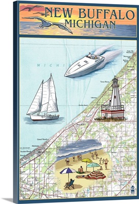 New Buffalo, Michigan - Nautical Chart: Retro Travel Poster