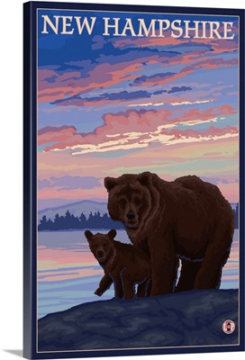 New Hampshire - Bear and Cub: Retro Travel Poster
