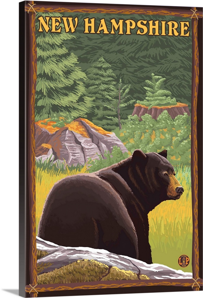 New Hampshire - Black Bear in Forest: Retro Travel Poster
