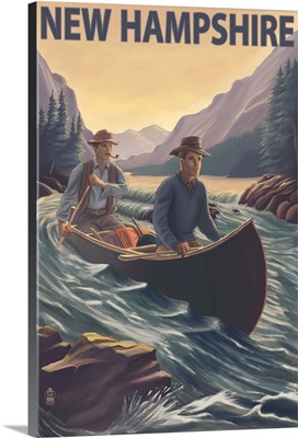 New Hampshire - Canoe on Rapids: Retro Travel Poster