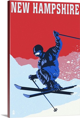 New Hampshire - Colorblocked Skier: Retro Travel Poster