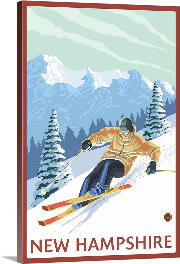New Hampshire - Downhill Skier Scene: Retro Travel Poster
