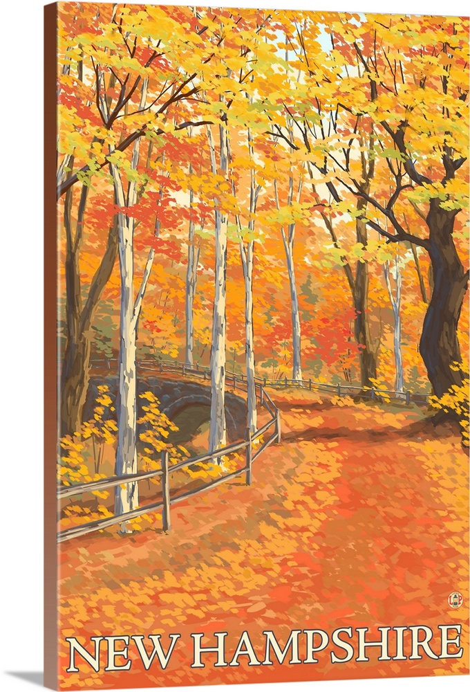 New Hampshire - Fall Colors Scene: Retro Travel Poster