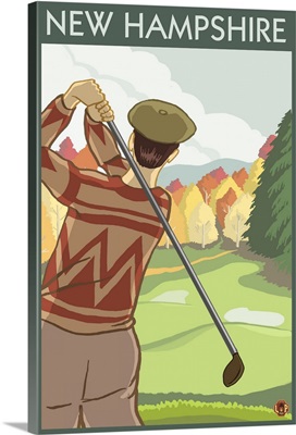 New Hampshire - Golfing Scene: Retro Travel Poster