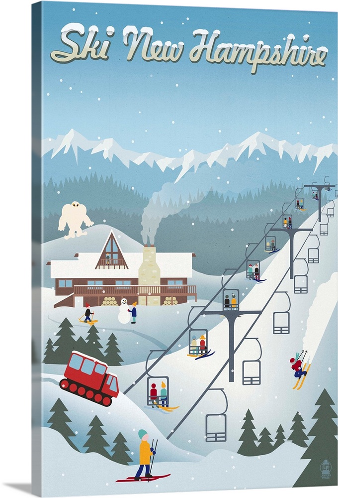 New Hampshire - Retro Ski Resort: Retro Travel Poster
