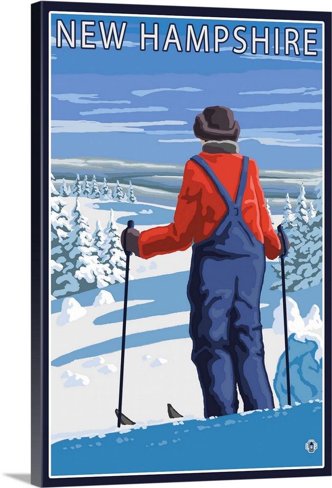 New Hampshire - Skier Admiring View: Retro Travel Poster