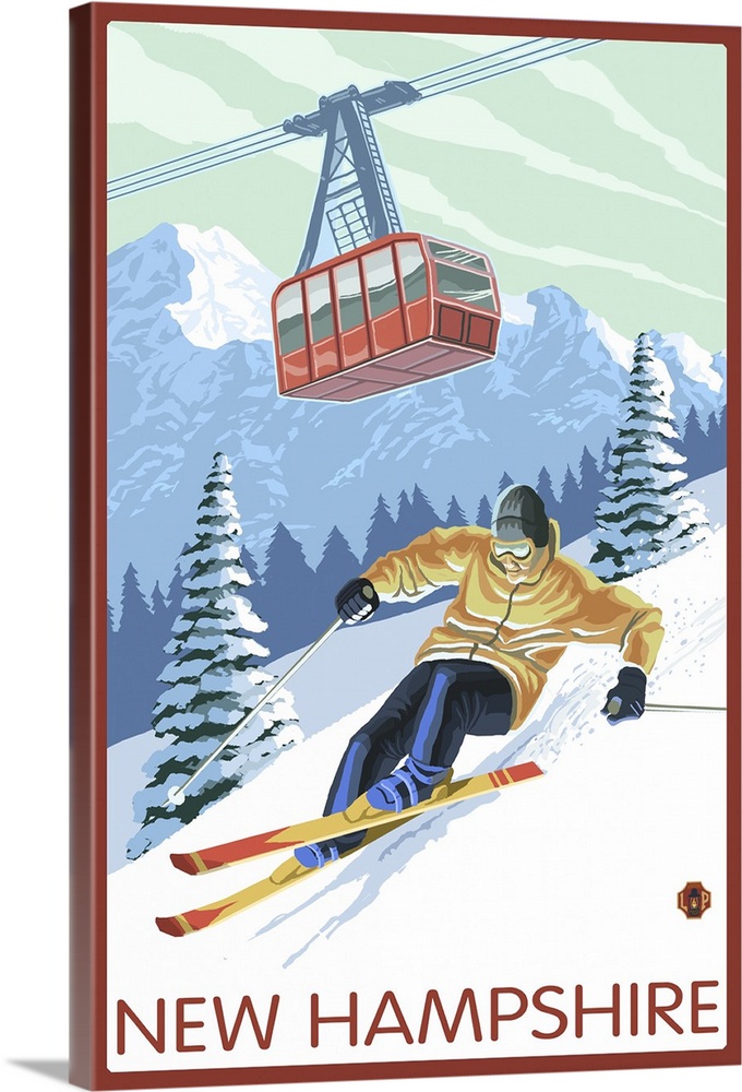 New Hampshire - Skier and Tram: Retro Travel Poster