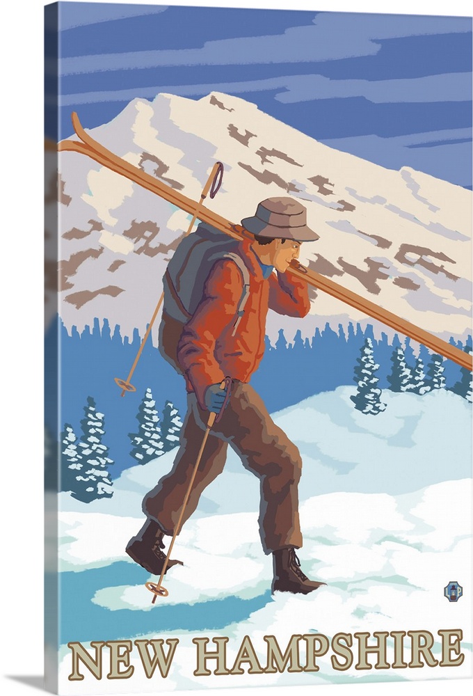 New Hampshire - Skier Carrying Skis: Retro Travel Poster