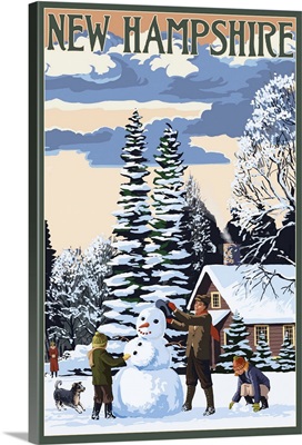 New Hampshire - Snowman Scene: Retro Travel Poster