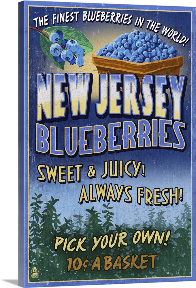 New Jersey - Blueberry Farm Vintage Sign: Retro Travel Poster