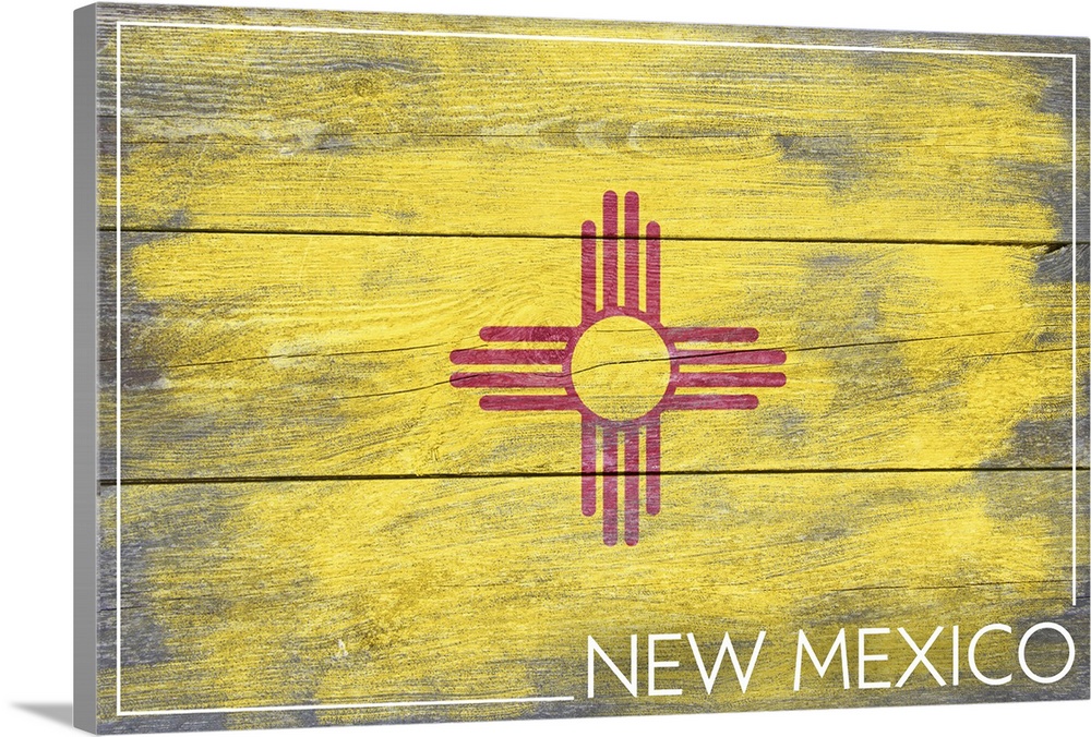 The flag of New Mexico with a weathered wooden board effect.