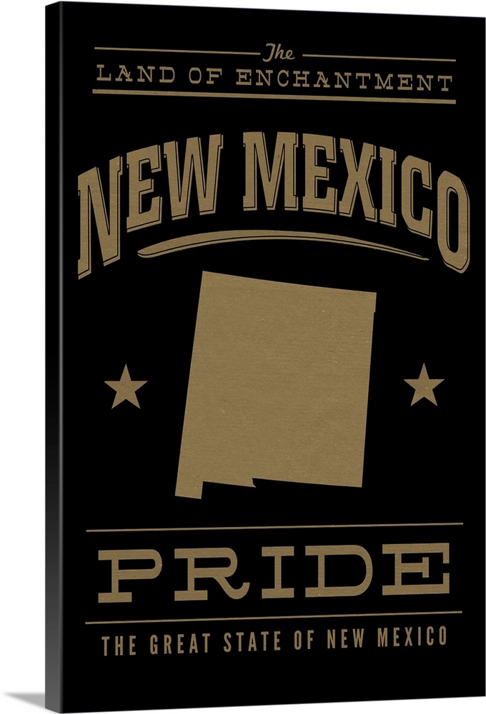 The New Mexico state outline on black with gold text.