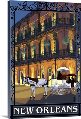 New Orleans, LA - French Quarter: Retro Travel Poster