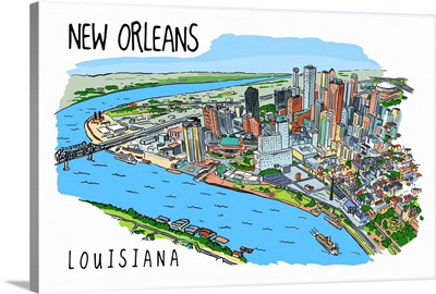 New Orleans, Louisiana - Line Drawing