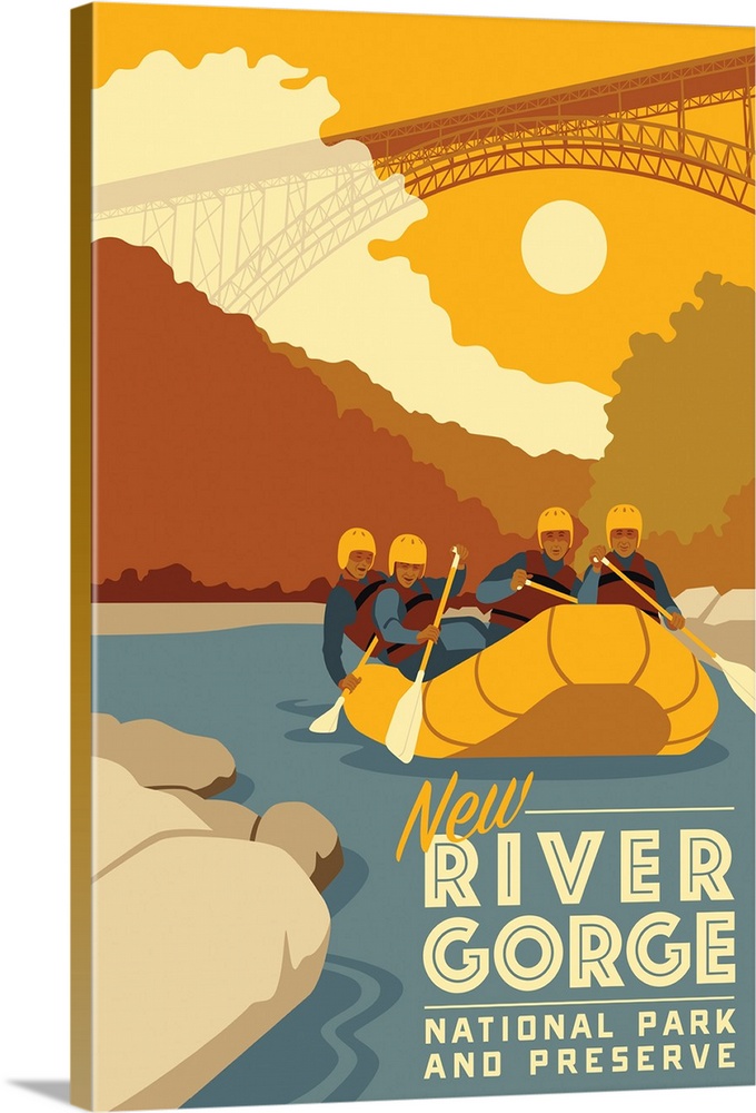 New River Gorge National Park, Wild Water Rafting: Graphic Travel Poster