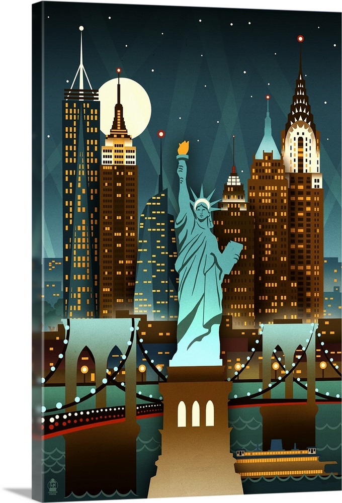 New York City New York Retro Skyline Wall Art Canvas Prints Framed Prints Wall Peels 