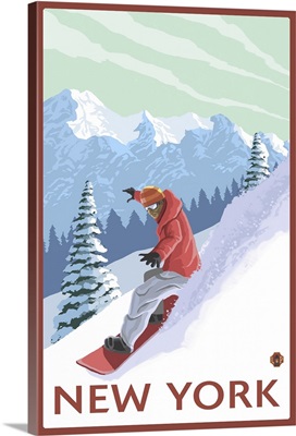 New York - Snowboarder Scene: Retro Travel Poster