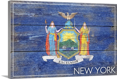New York State Flag on Wood