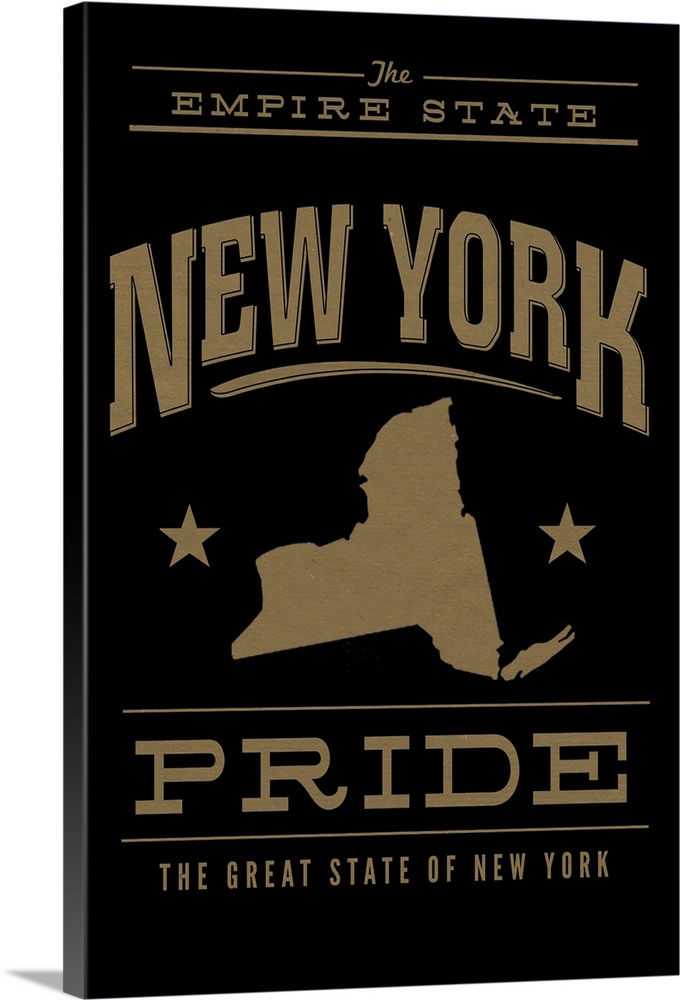 The New York state outline on black with gold text.