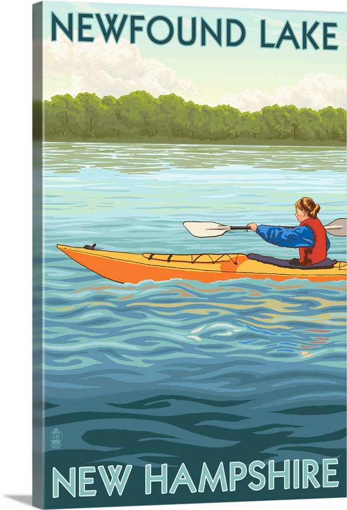 Newfound Lake, New Hampshire - Kayak Scene: Retro Travel Poster
