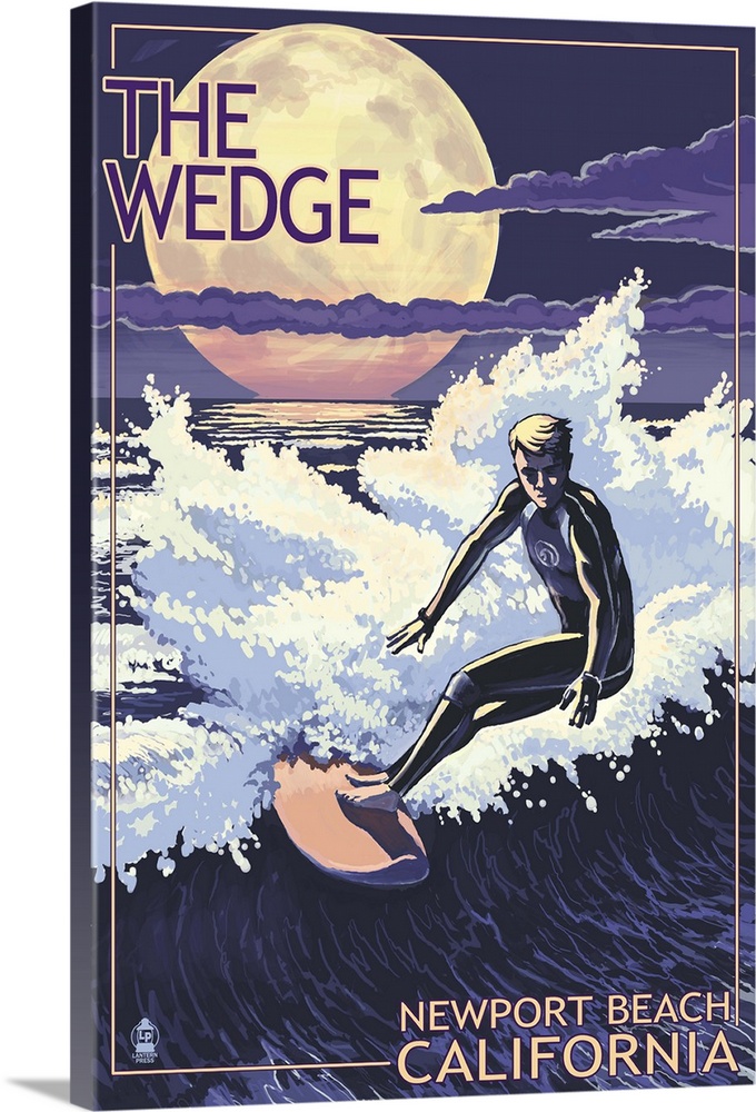 Newport Beach, California - Surfing The Wedge: Retro Travel Poster