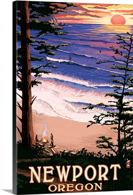 Newport, Oregon, Sunset Beach and Surfers