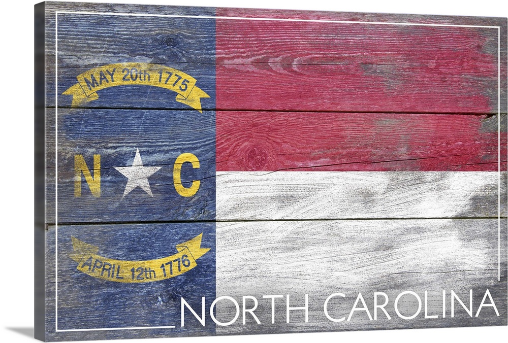 The flag of North Carolina with a weathered wooden board effect.
