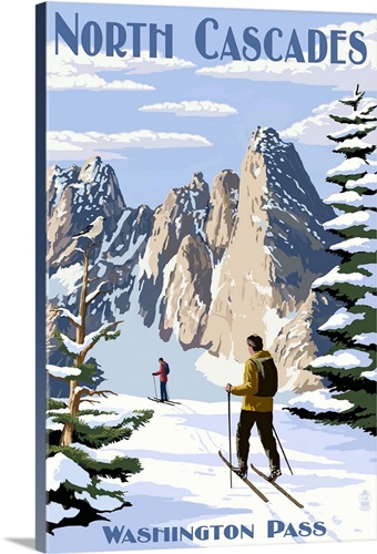 North Cascades, Washington - Cross Country Skiing: Retro Travel Poster ...