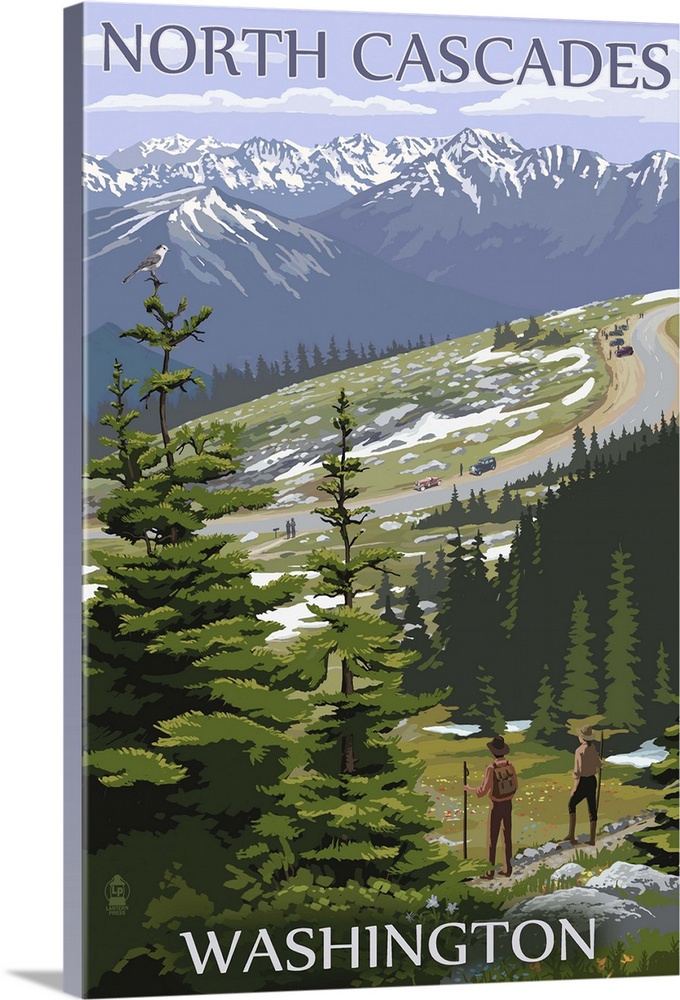 North Cascades, Washington - Trail Scene: Retro Travel Poster