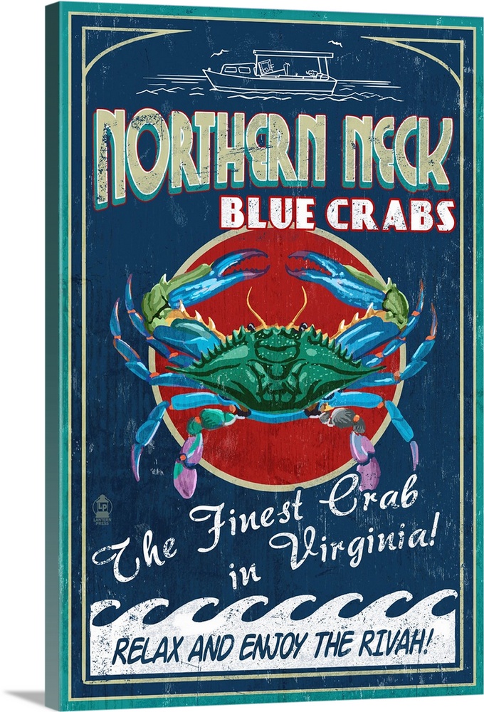 Northern Neck, Virginia, Blue Crab Vintage Sign
