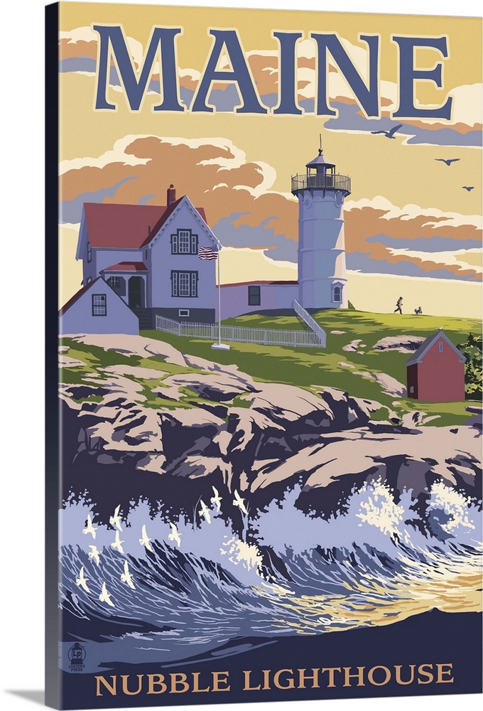 Nubble Lighthouse - York, Maine: Retro Travel Poster