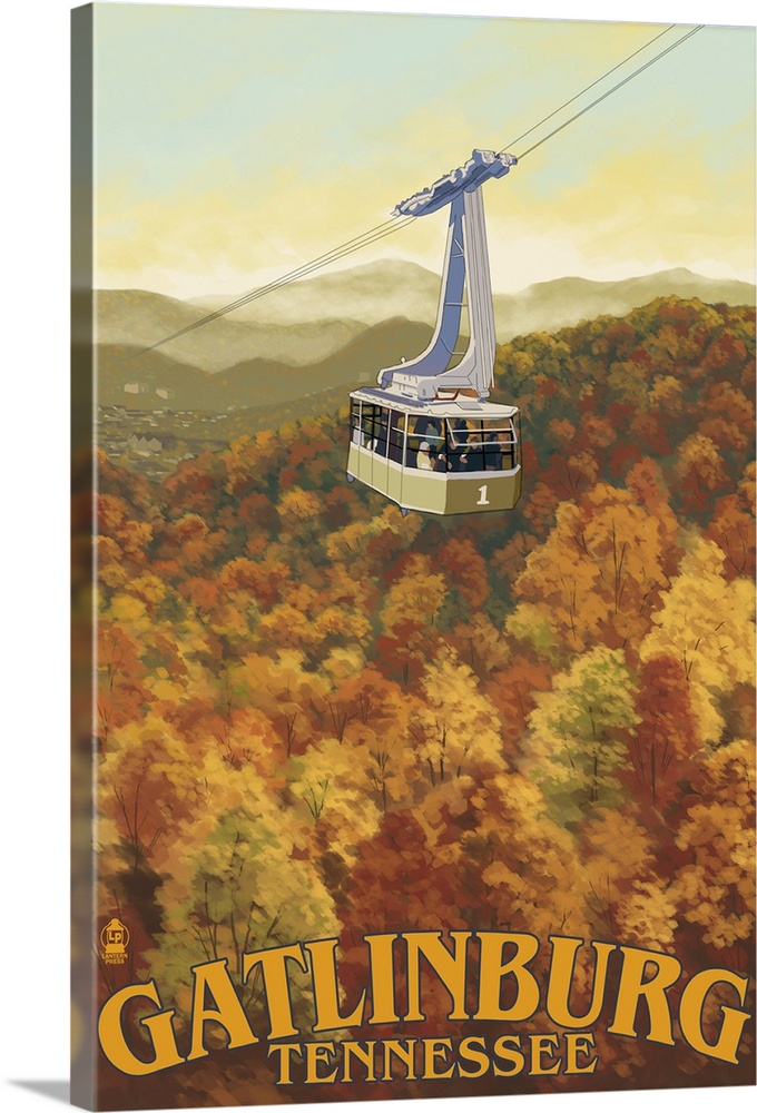 Ober Gatlinburg Aerial Tram- Lantern Press Original Poster: Retro Travel Poster