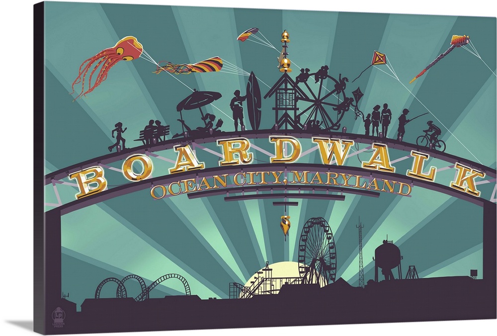 Ocean City, Maryland - Boardwalk Sign: Retro Travel Poster