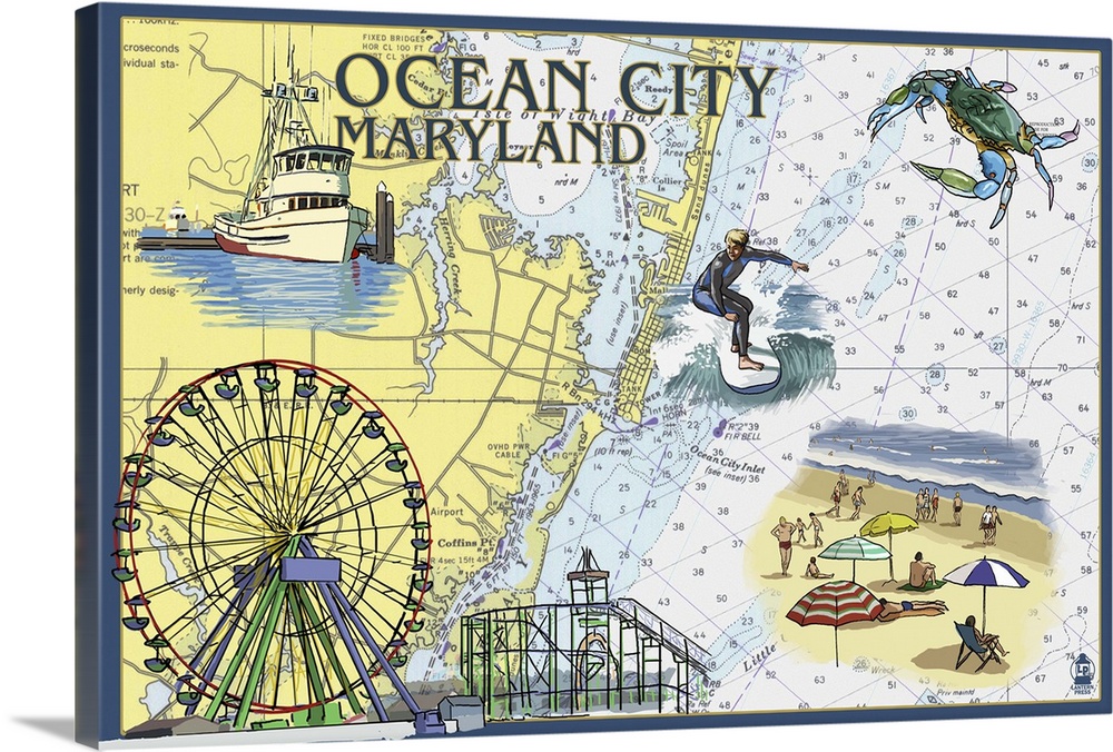 Ocean City, Maryland - Nautical Chart: Retro Travel Poster