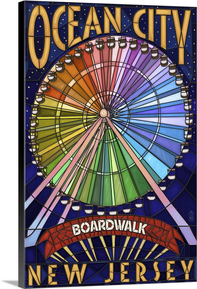 Ocean City, New Jersey - Boardwalk Ferris Wheel: Retro Travel Poster