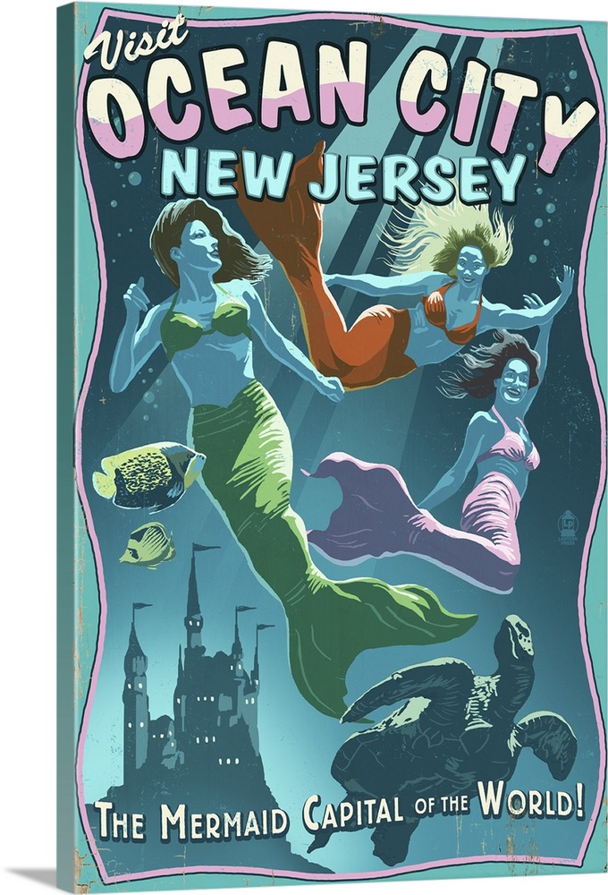 Ocean City, New Jersey - Mermaids Vintage Sign: Retro Travel Poster