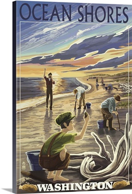 Ocean Shores, Washington - Clam Diggers: Retro Travel Poster