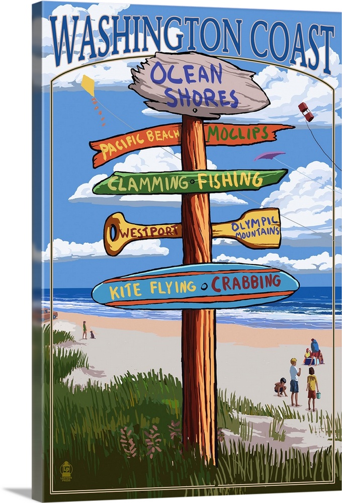 Ocean Shores, Washington - Sign Destinations: Retro Travel Poster